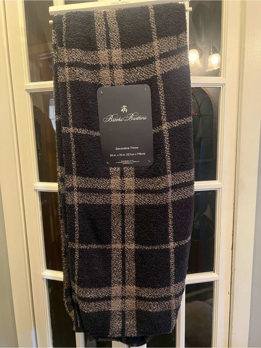 Brooks Brothers Large Black and Taupe Plaid Decorative Throw 50 X 70